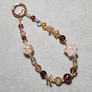 Elegant Brown Crystal Beaded Phone Bracelet/ Bag Charm/ Keychain